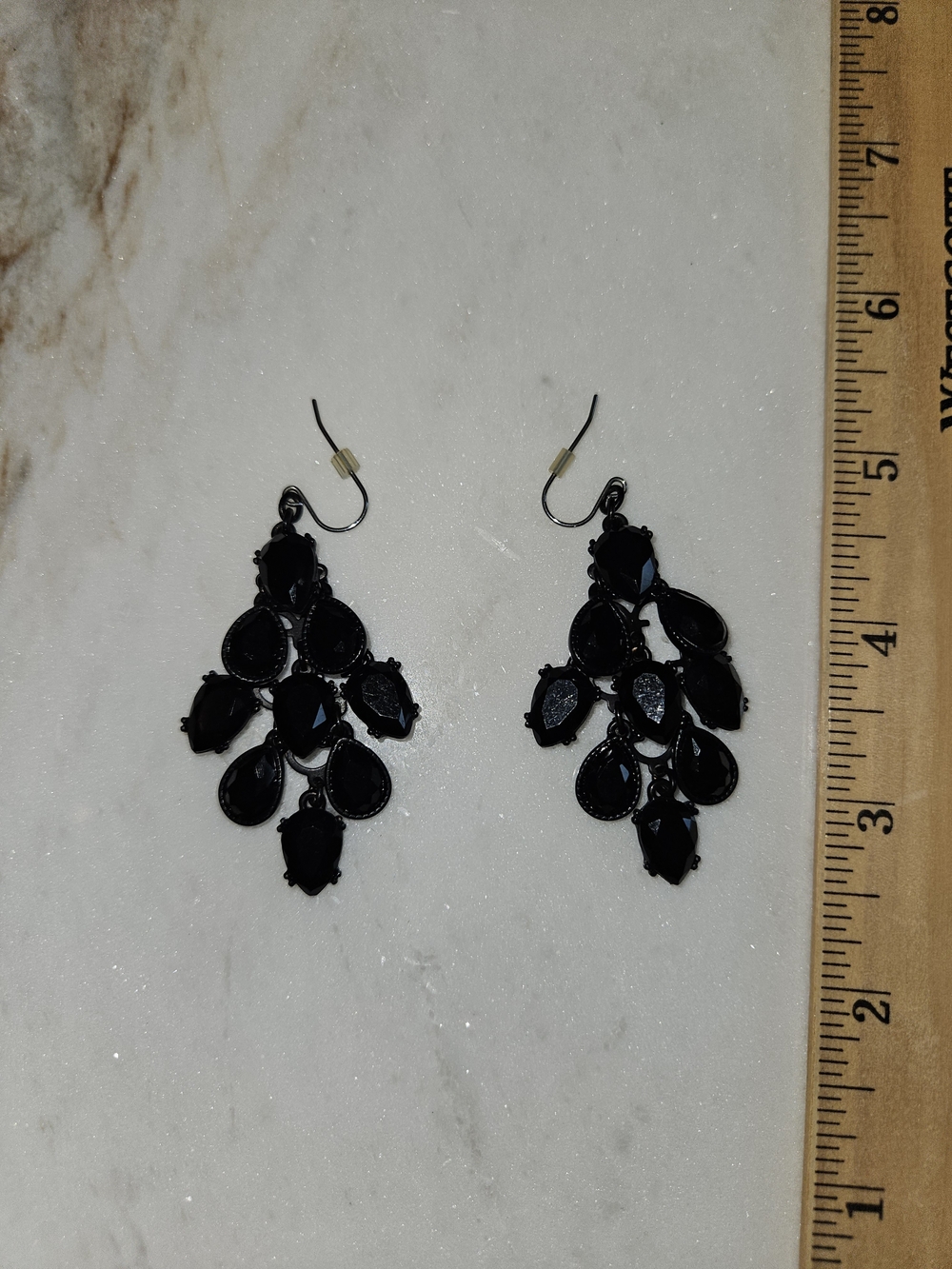 Black Teardrop Cluster Dangle Earrings - Elegant Evening Jewelry